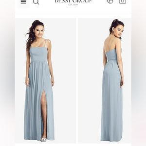 SLIM SPAGHETTI STRAP CHIFFON DRESS WITH FRONT SLIT IN MIST from Dessy Group